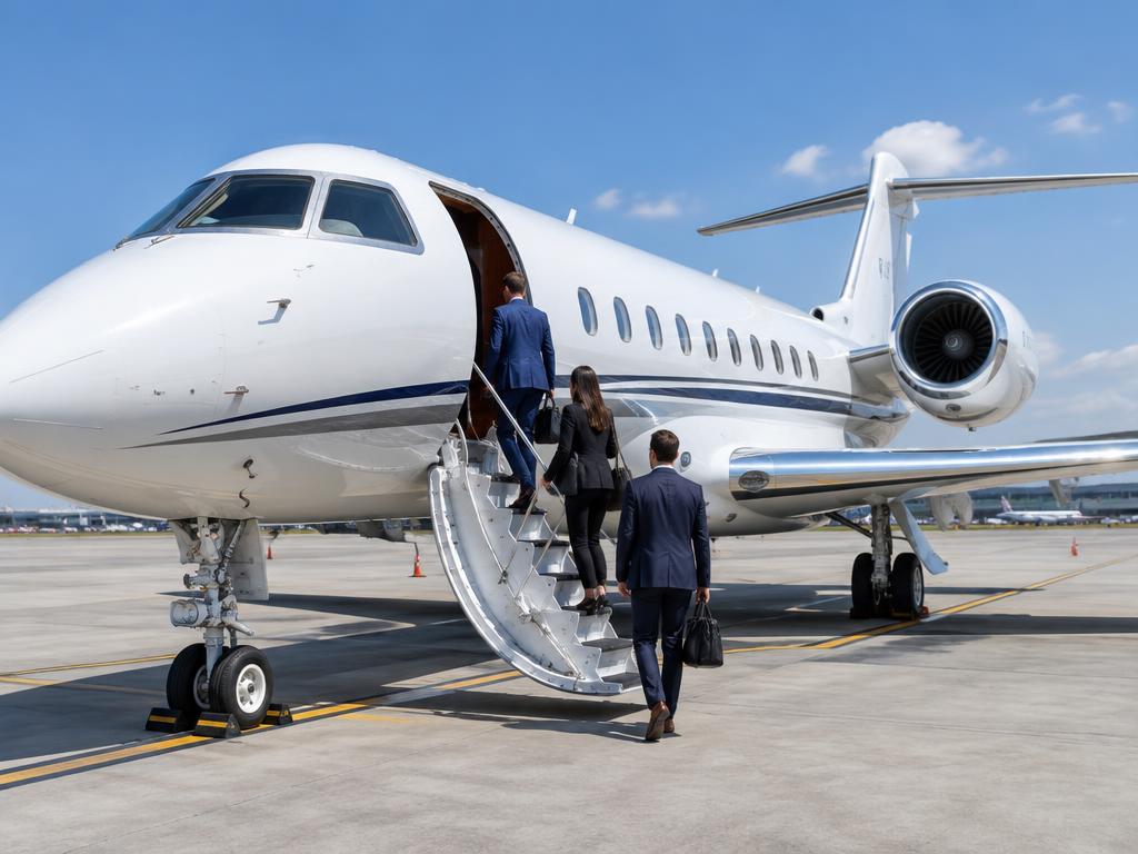 Jet privé en location, passagers embarquant
