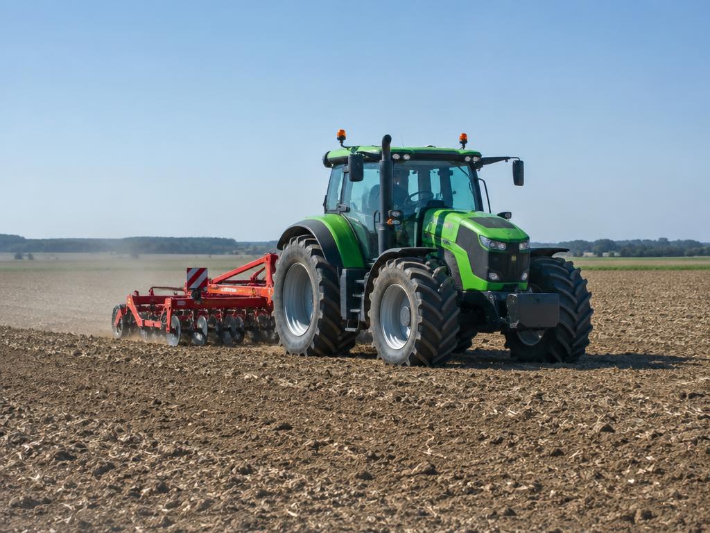 Tracteur agricole travaillant un champ