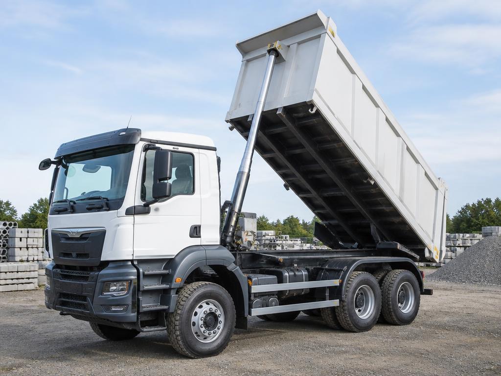 Camion benne à benne basculante sur un chantier